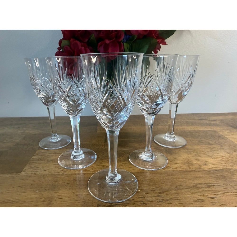 Cristallerie Lorraine French Crystal Wine Glasses Set of 5 Cut Stemware